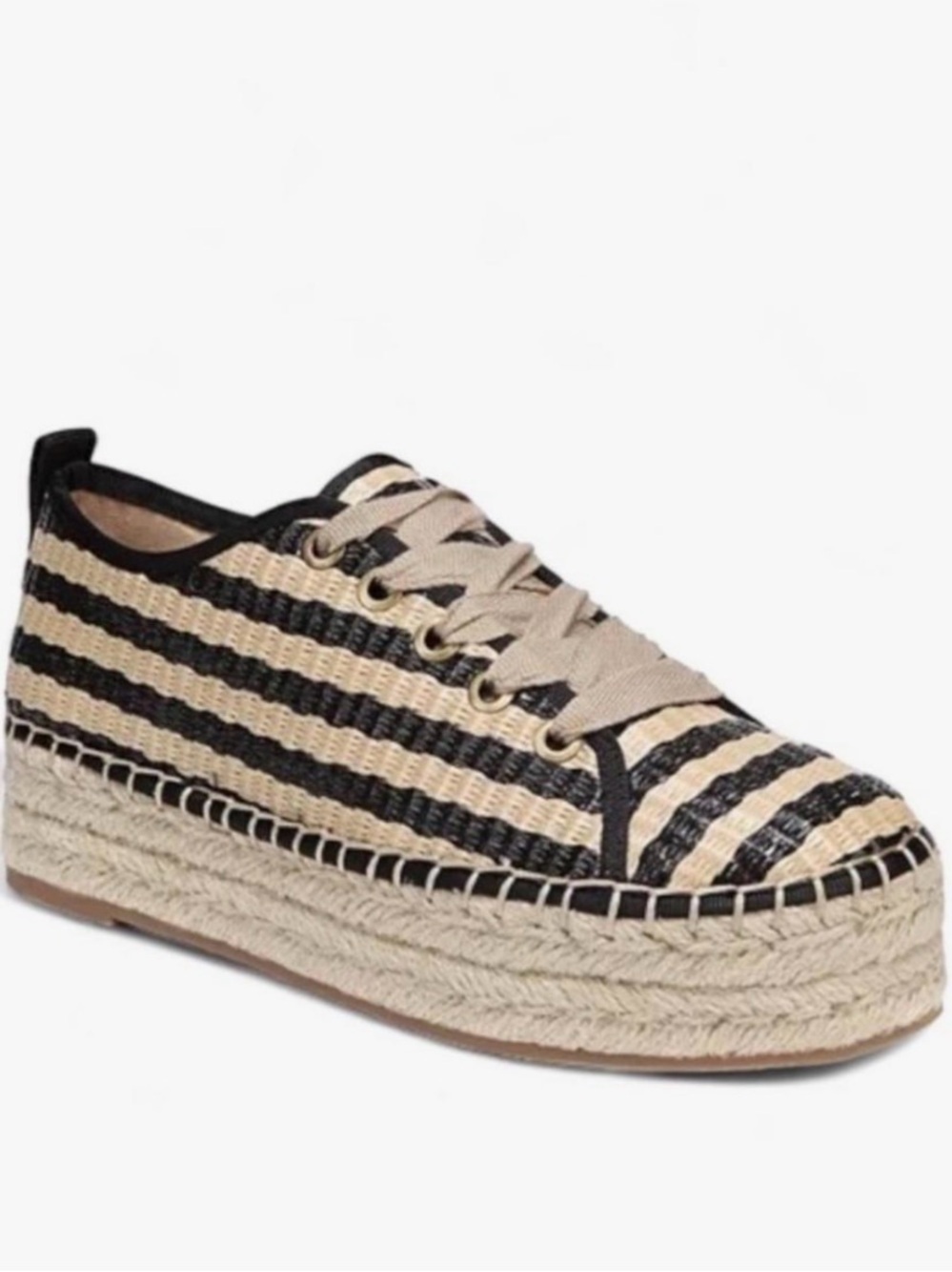 Sam Edelman Black & Natural Striped Platform Espadrille Sneaker